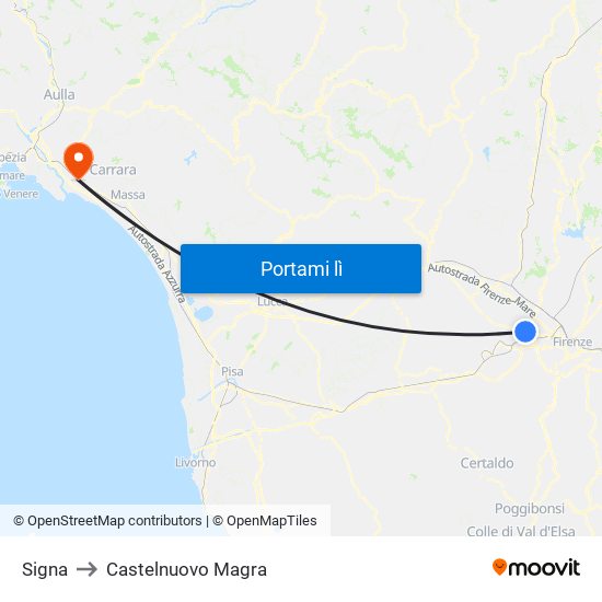 Signa to Castelnuovo Magra map
