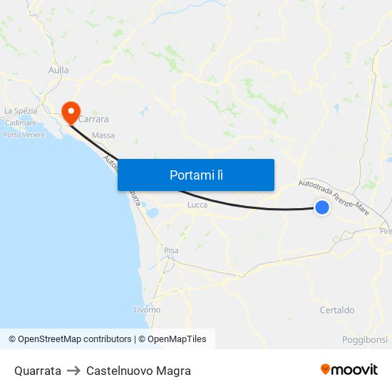 Quarrata to Castelnuovo Magra map