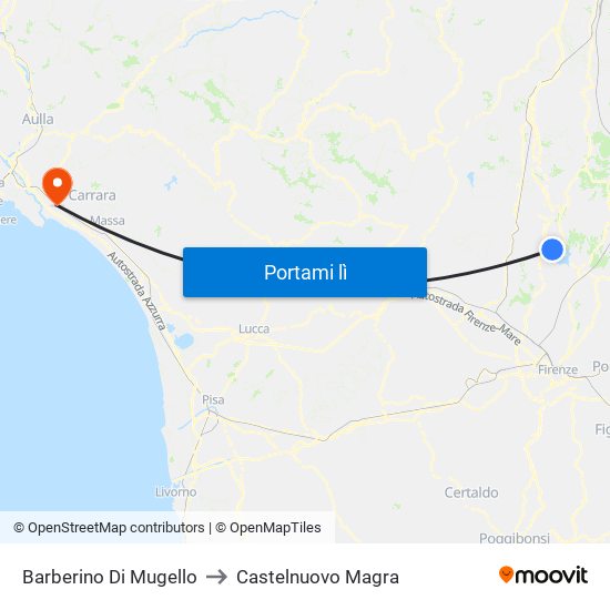 Barberino Di Mugello to Castelnuovo Magra map
