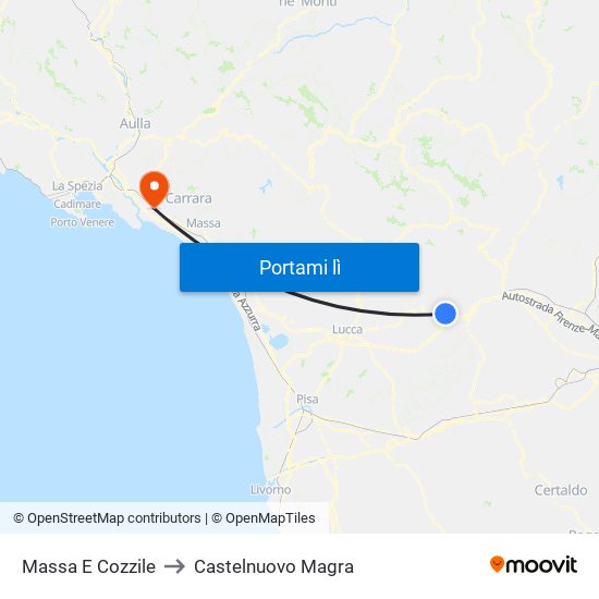 Massa E Cozzile to Castelnuovo Magra map