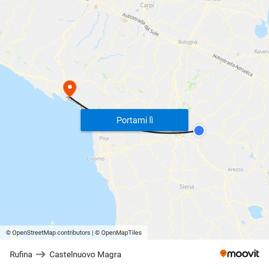 Rufina to Castelnuovo Magra map