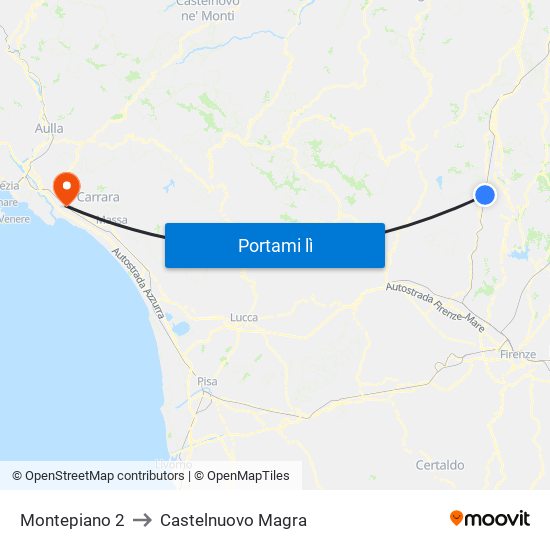 Montepiano 2 to Castelnuovo Magra map
