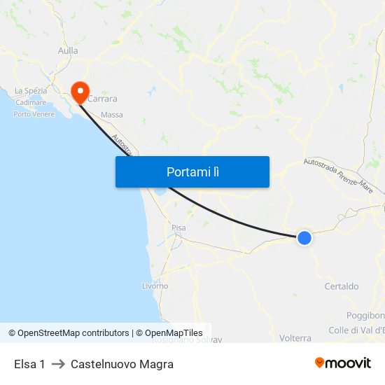 Elsa 1 to Castelnuovo Magra map