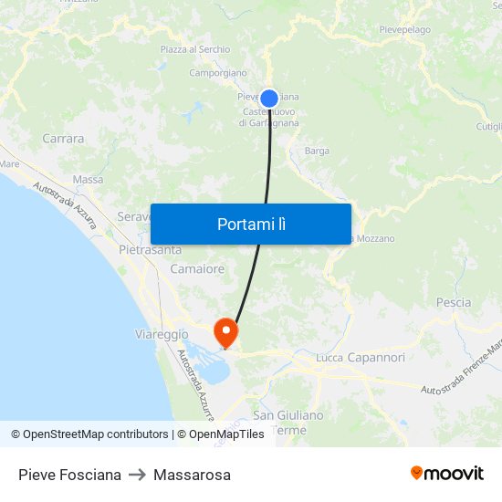 Pieve Fosciana to Massarosa map