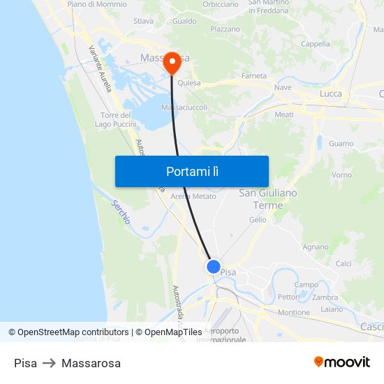 Pisa to Massarosa map