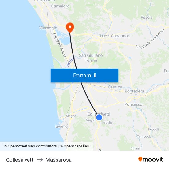 Collesalvetti to Massarosa map