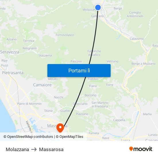 Molazzana to Massarosa map