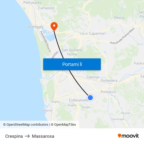 Crespina to Massarosa map