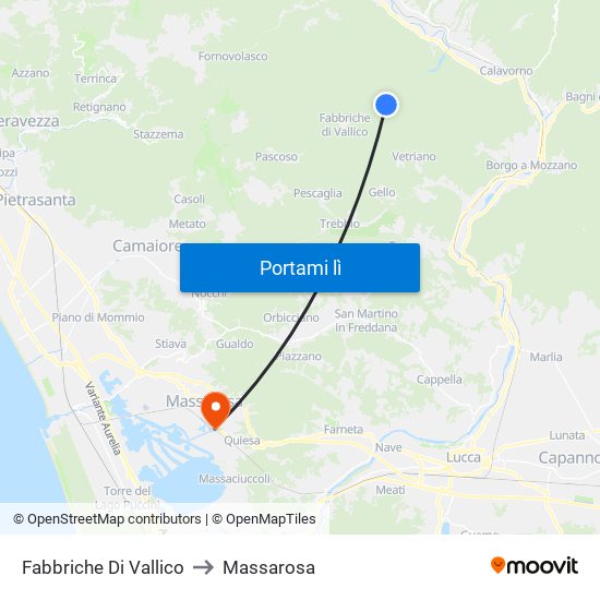 Fabbriche Di Vallico to Massarosa map