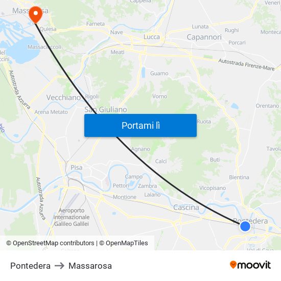 Pontedera to Massarosa map