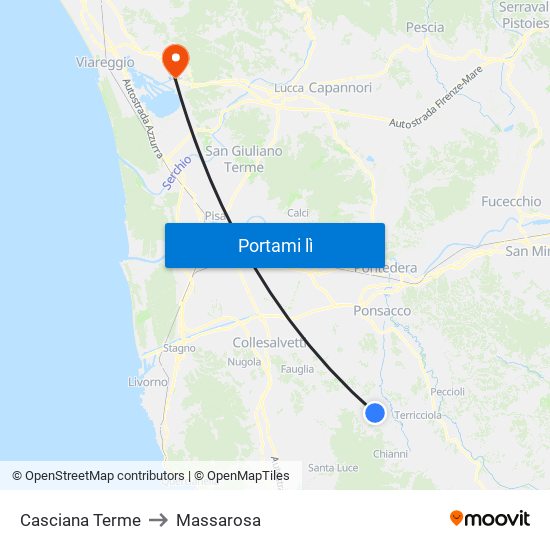 Casciana Terme to Massarosa map