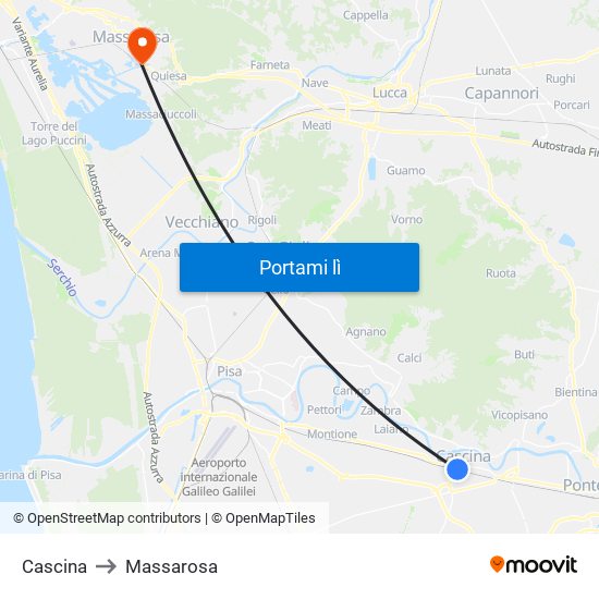 Cascina to Massarosa map