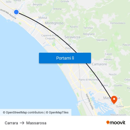 Carrara to Massarosa map