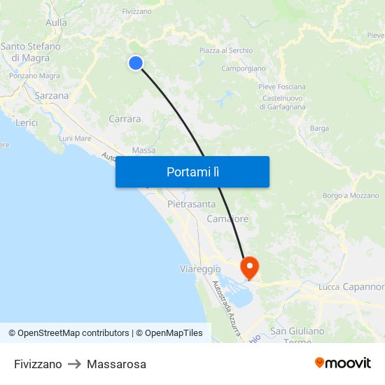 Fivizzano to Massarosa map