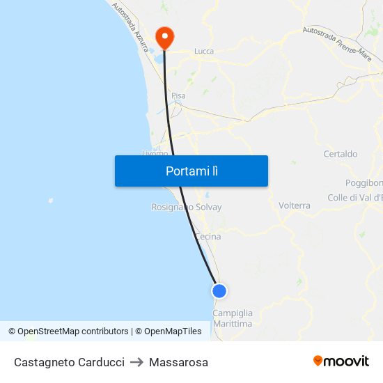 Castagneto Carducci to Massarosa map