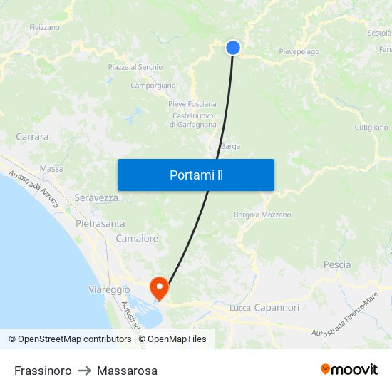 Frassinoro to Massarosa map