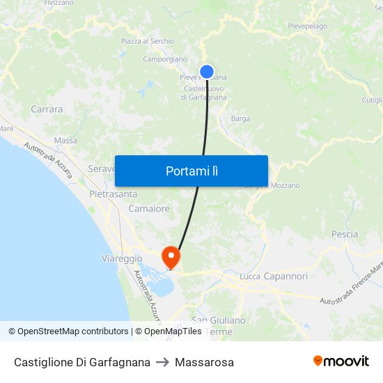 Castiglione Di Garfagnana to Massarosa map