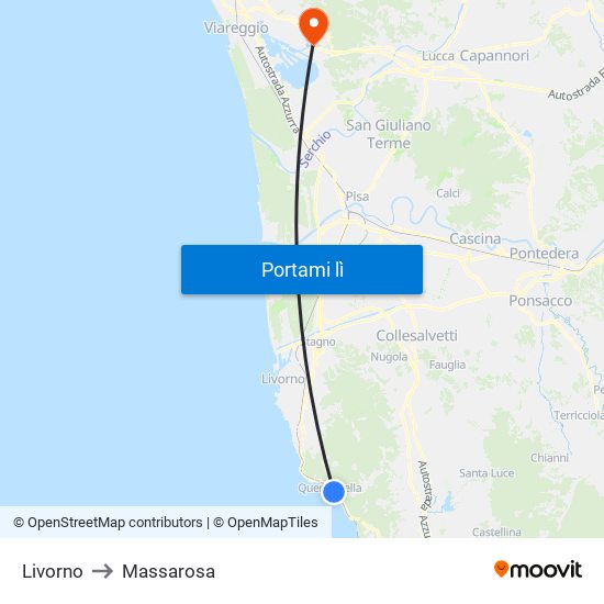 Livorno to Massarosa map