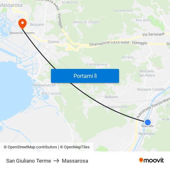 San Giuliano Terme to Massarosa map