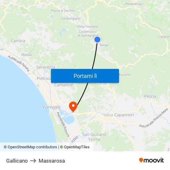Gallicano to Massarosa map