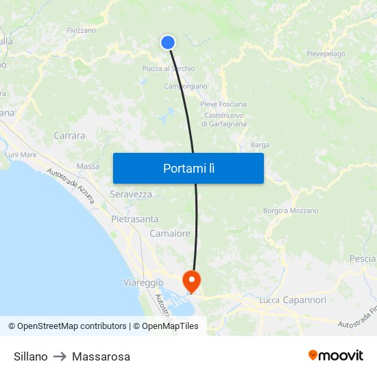 Sillano to Massarosa map