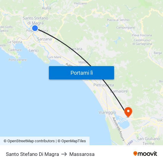 Santo Stefano Di Magra to Massarosa map