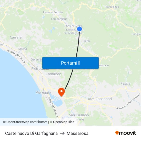 Castelnuovo Di Garfagnana to Massarosa map