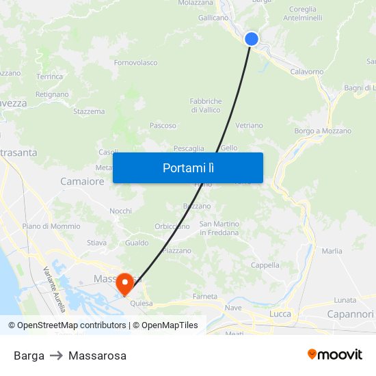 Barga to Massarosa map