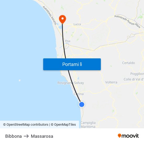 Bibbona to Massarosa map
