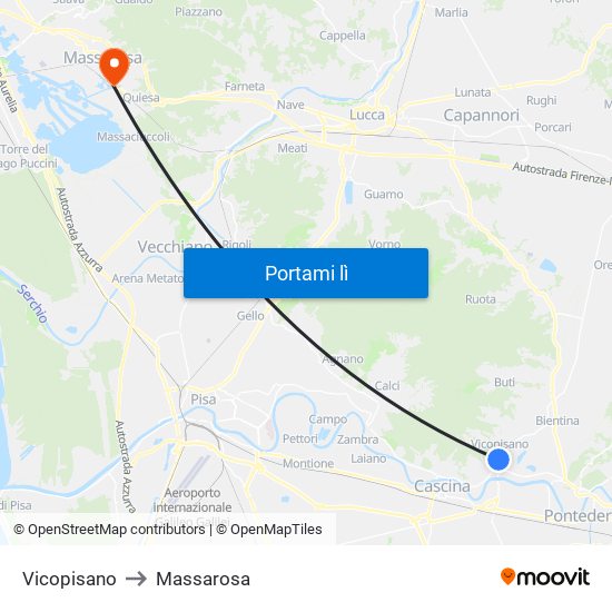 Vicopisano to Massarosa map