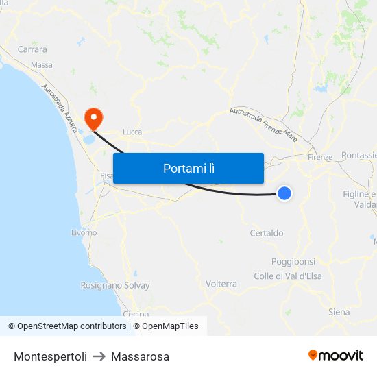 Montespertoli to Massarosa map
