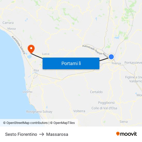Sesto Fiorentino to Massarosa map