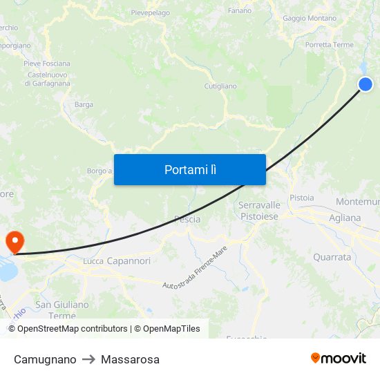 Camugnano to Massarosa map