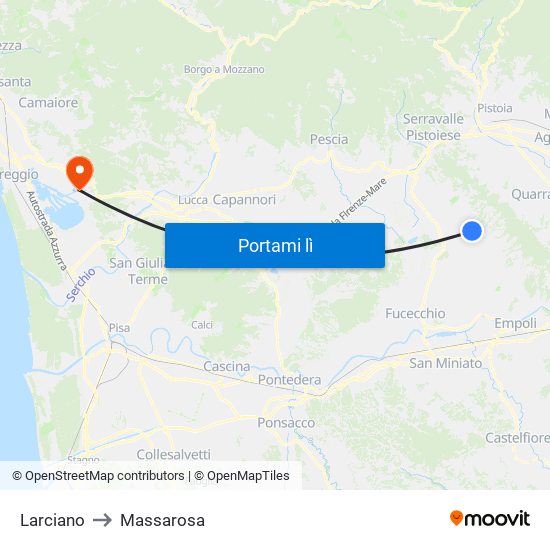 Larciano to Massarosa map