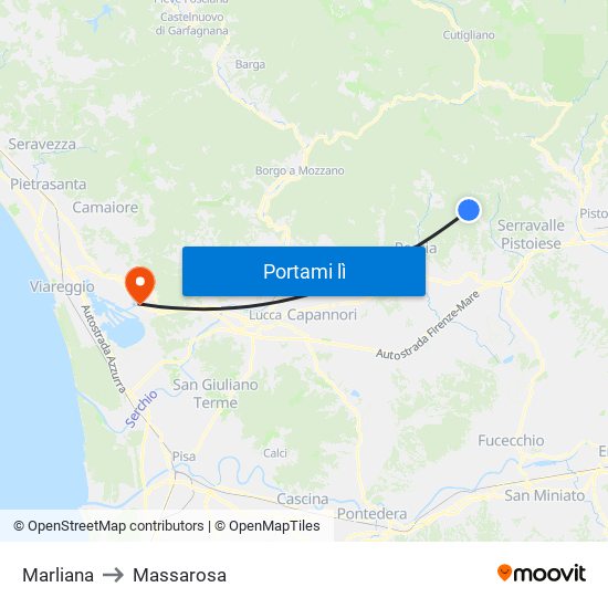 Marliana to Massarosa map