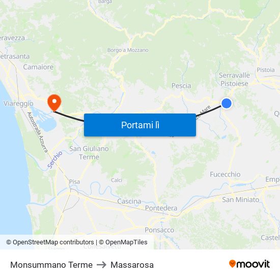 Monsummano Terme to Massarosa map