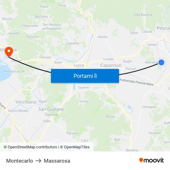 Montecarlo to Massarosa map