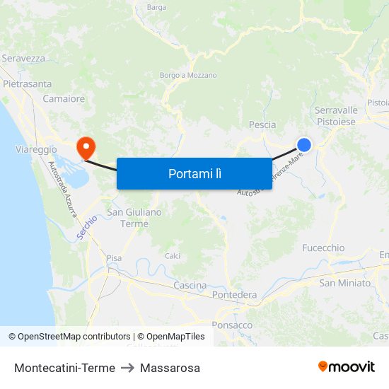 Montecatini-Terme to Massarosa map