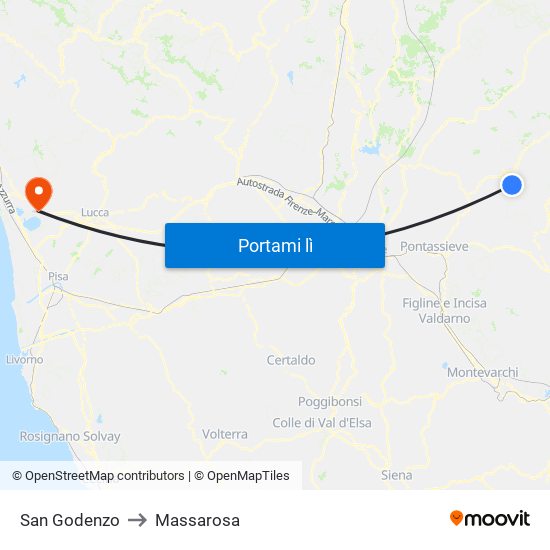 San Godenzo to Massarosa map