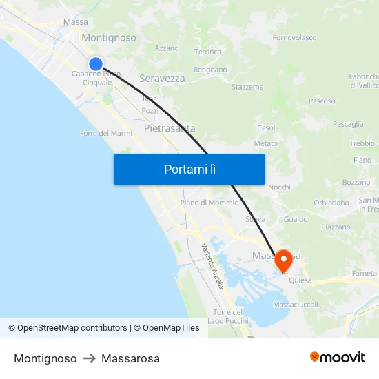 Montignoso to Massarosa map