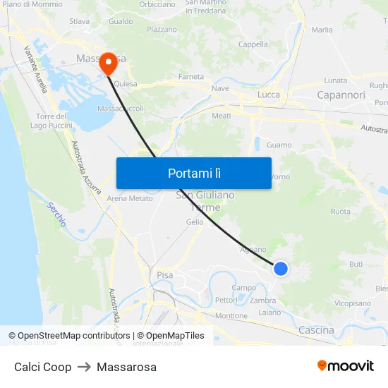 Calci Coop to Massarosa map