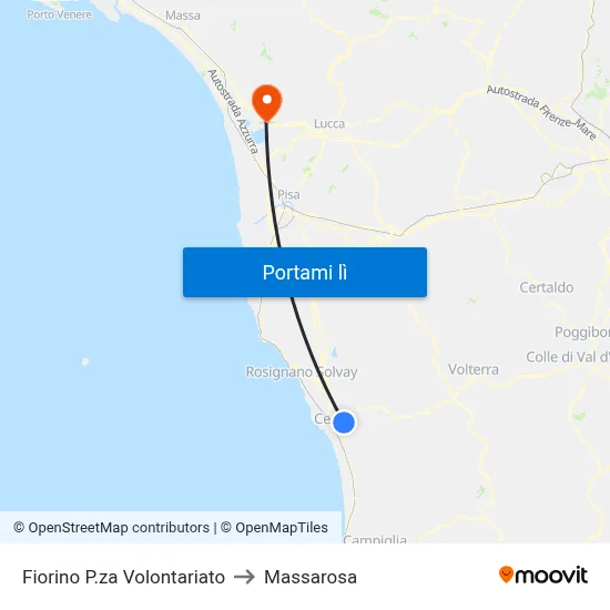 Fiorino P.za Volontariato to Massarosa map
