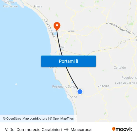 V. Del Commerecio Carabinieri to Massarosa map