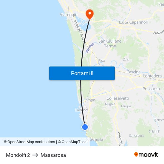 Mondolfi 2 to Massarosa map