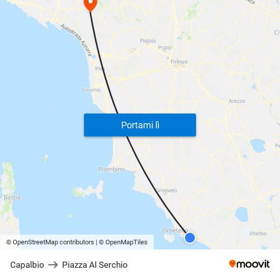 Capalbio to Piazza Al Serchio map