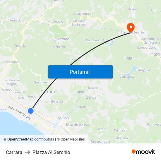 Carrara to Piazza Al Serchio map