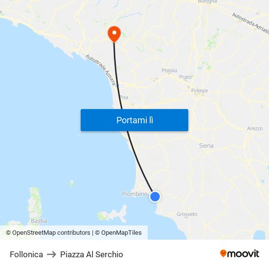 Follonica to Piazza Al Serchio map