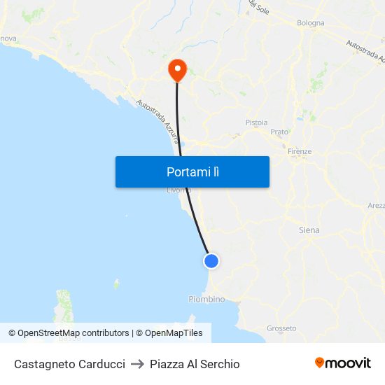 Castagneto Carducci to Piazza Al Serchio map
