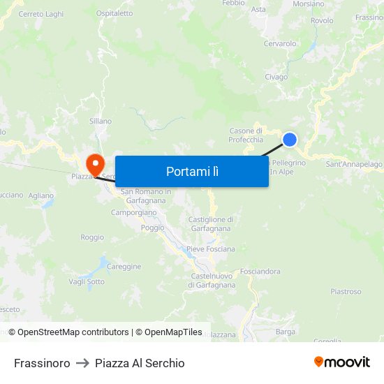 Frassinoro to Piazza Al Serchio map