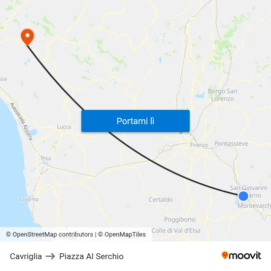 Cavriglia to Piazza Al Serchio map